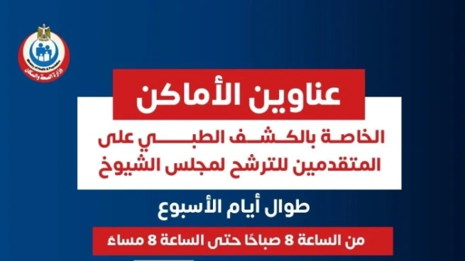 عناوين الأماكن الخاصة بالكشف الطبي
